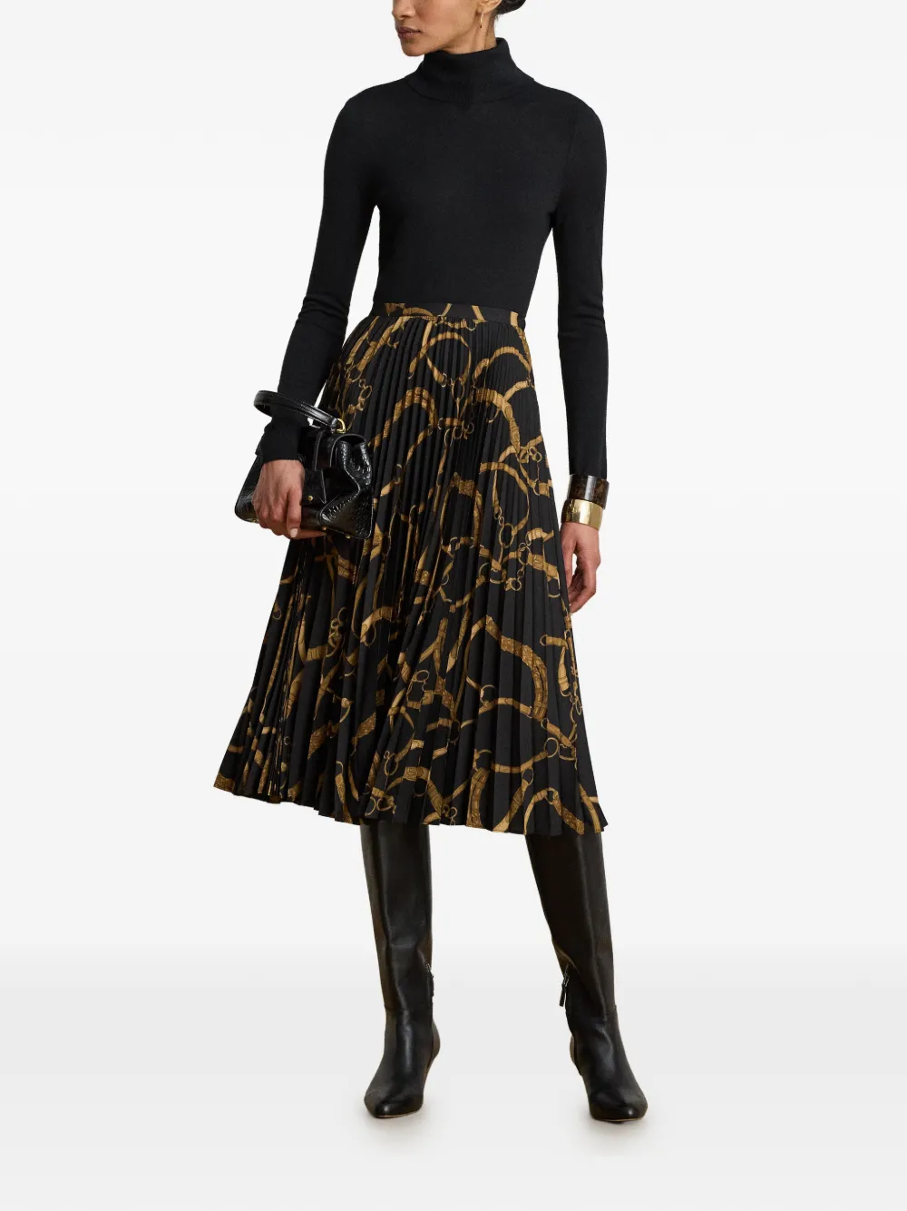 Lauren Ralph Lauren Midi-plooirok met print Zwart