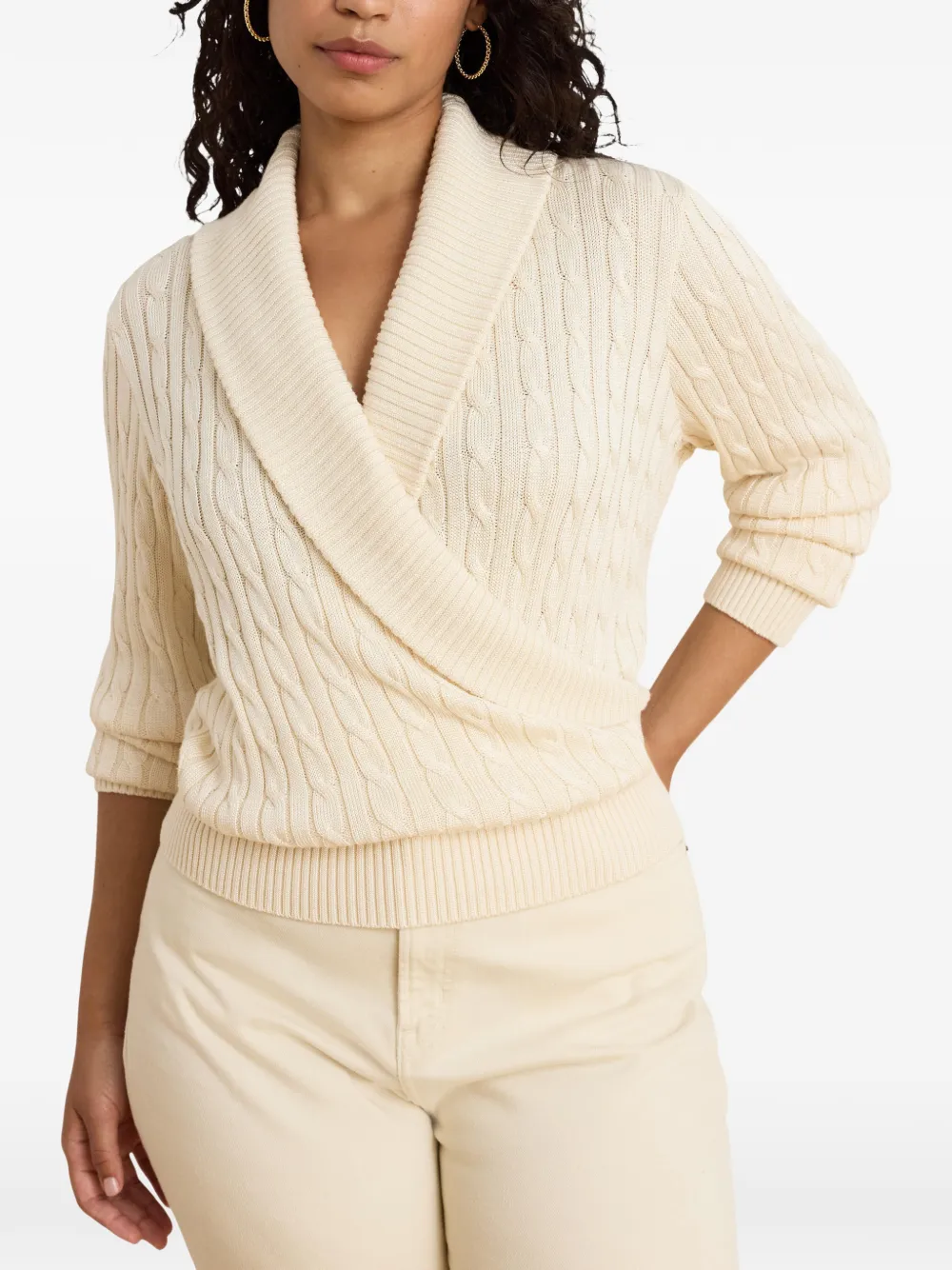 Lauren Ralph Lauren Kabelgebreide trui met sjaalkraag Beige