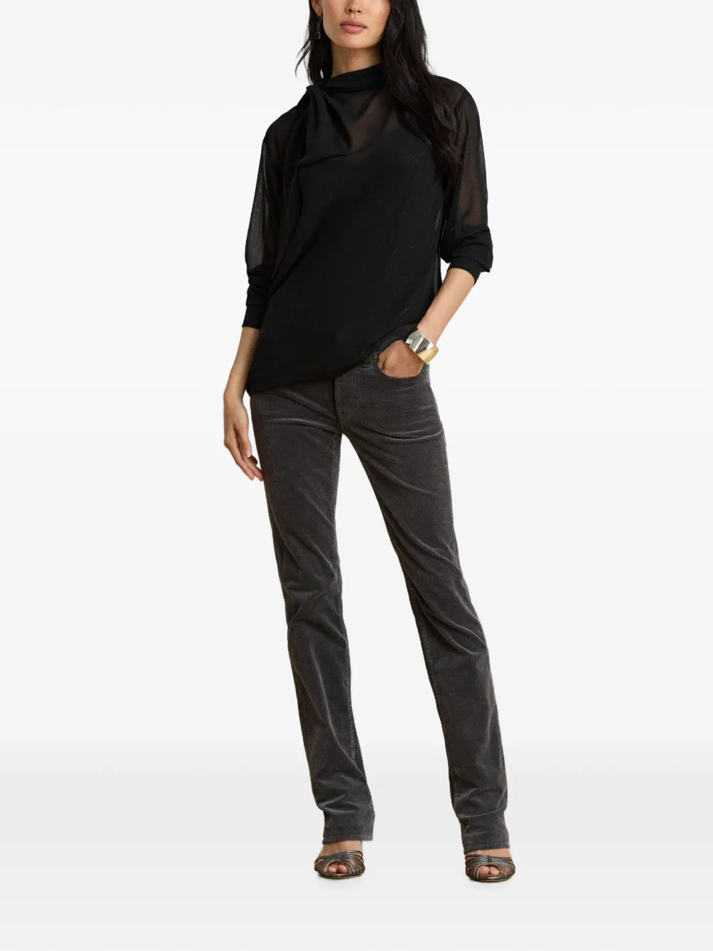Lauren Ralph Lauren Ribfluwelen straight broek Grijs