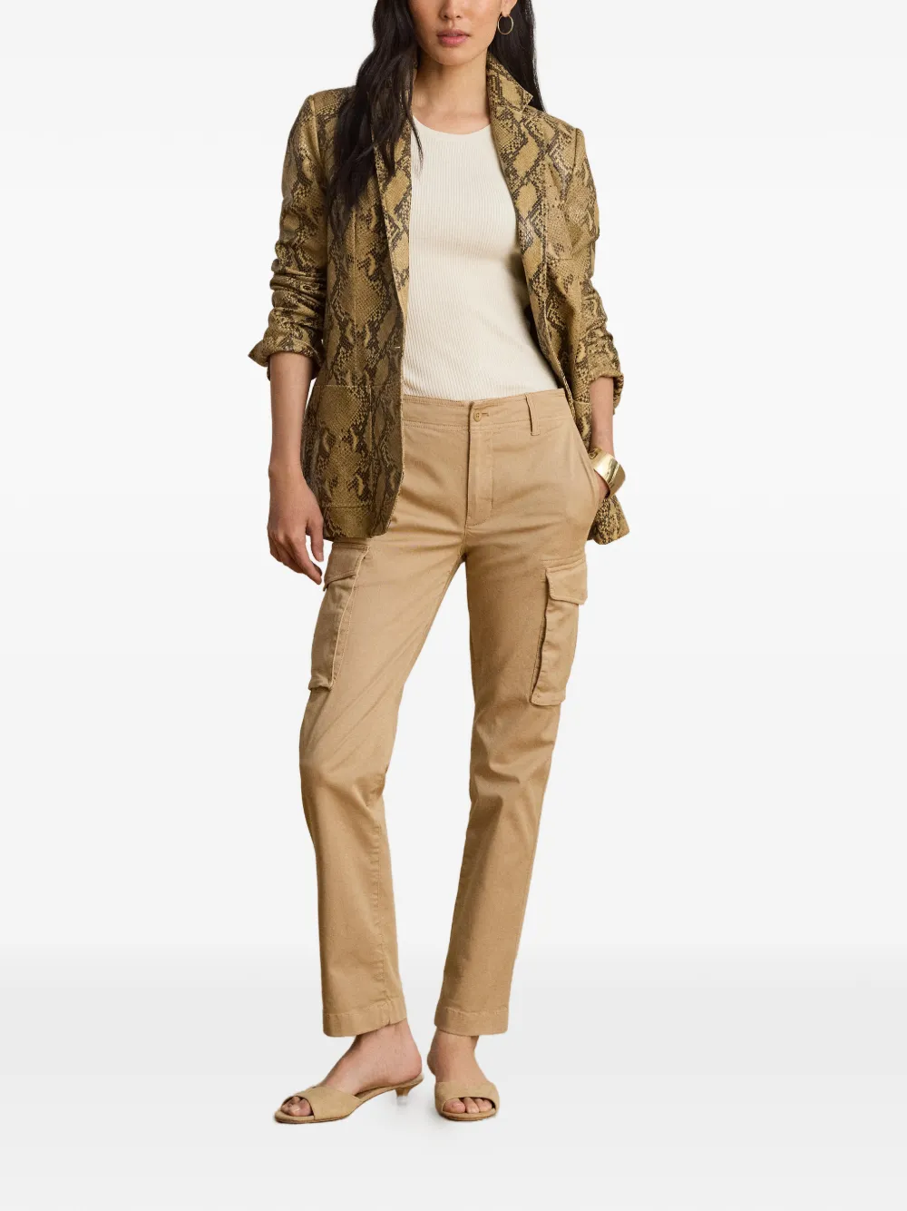 Lauren Ralph Lauren Blazer van lamsleer met python-reliëf Beige