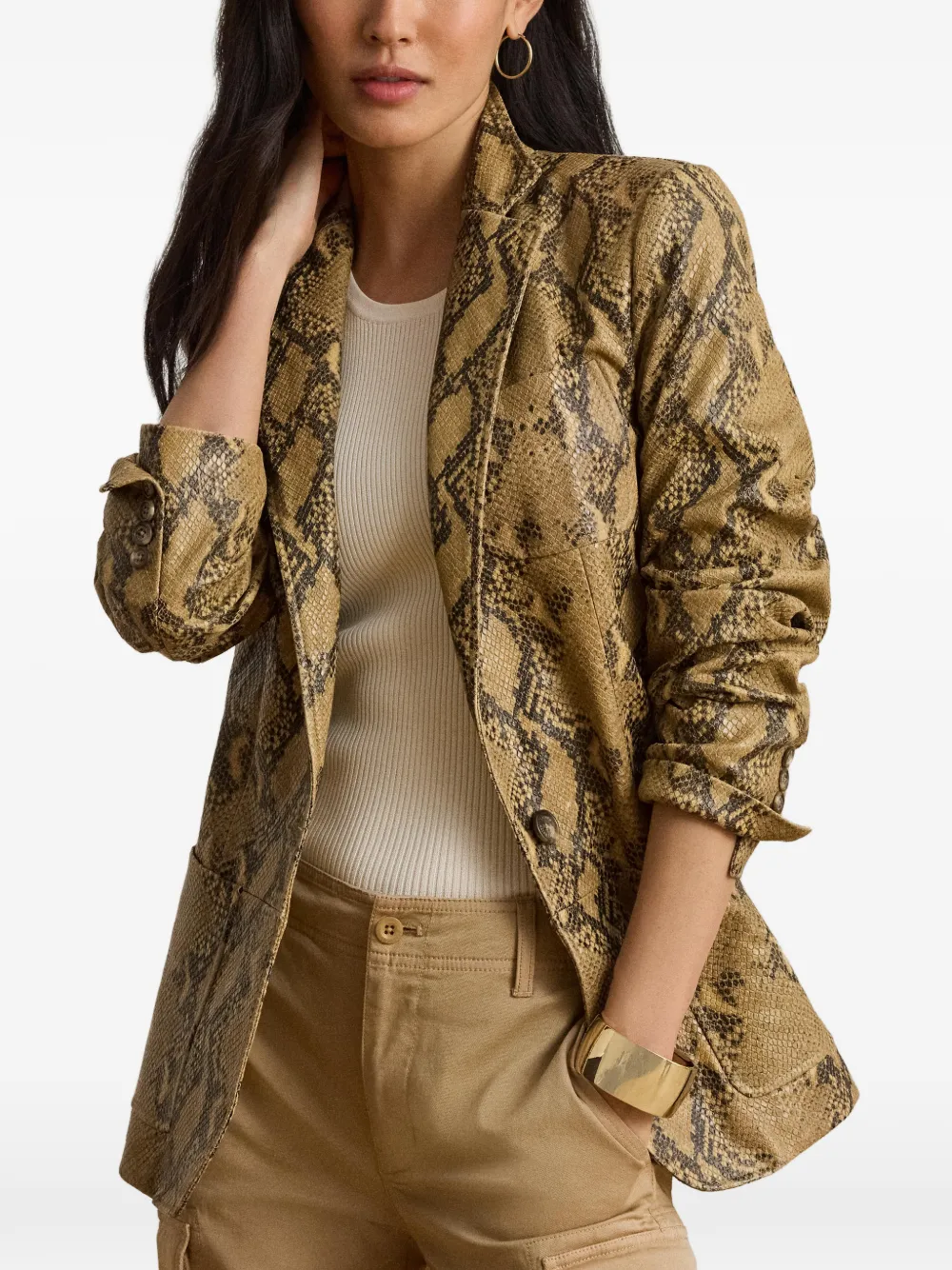 Lauren Ralph Lauren Blazer van lamsleer met python-reliëf Beige