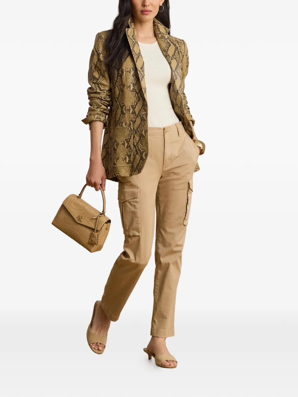 Lauren Ralph Lauren Blazer van lamsleer met python-reliëf Beige