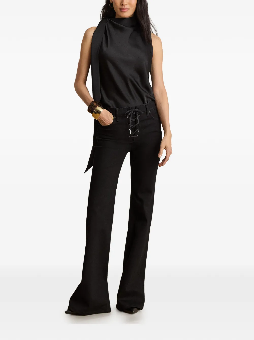 Lauren Ralph Lauren Flared jeans met veters Zwart