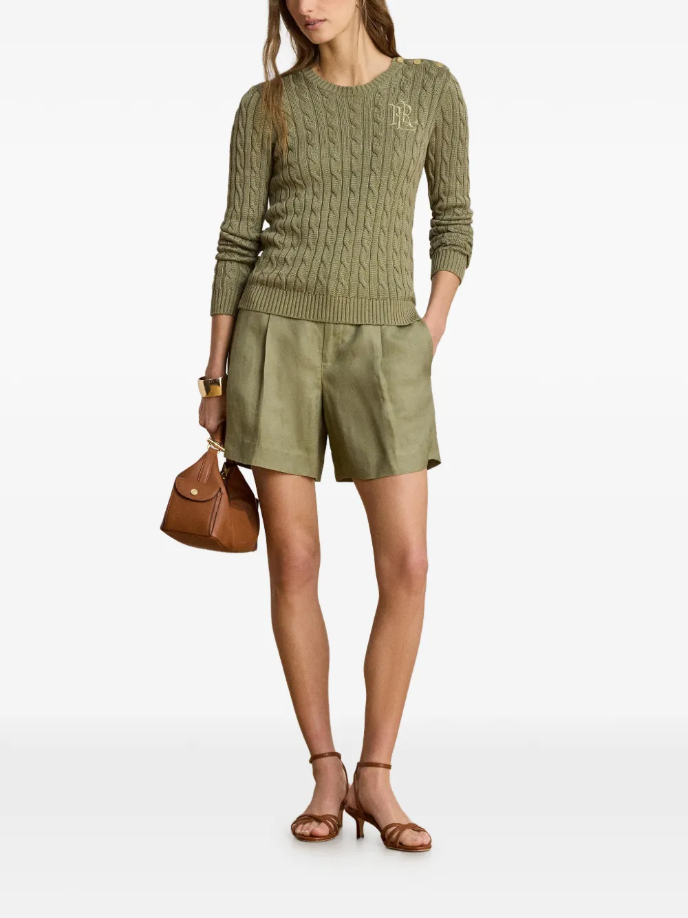 Lauren Ralph Lauren Kabelgebreide trui met knoopdetail Groen