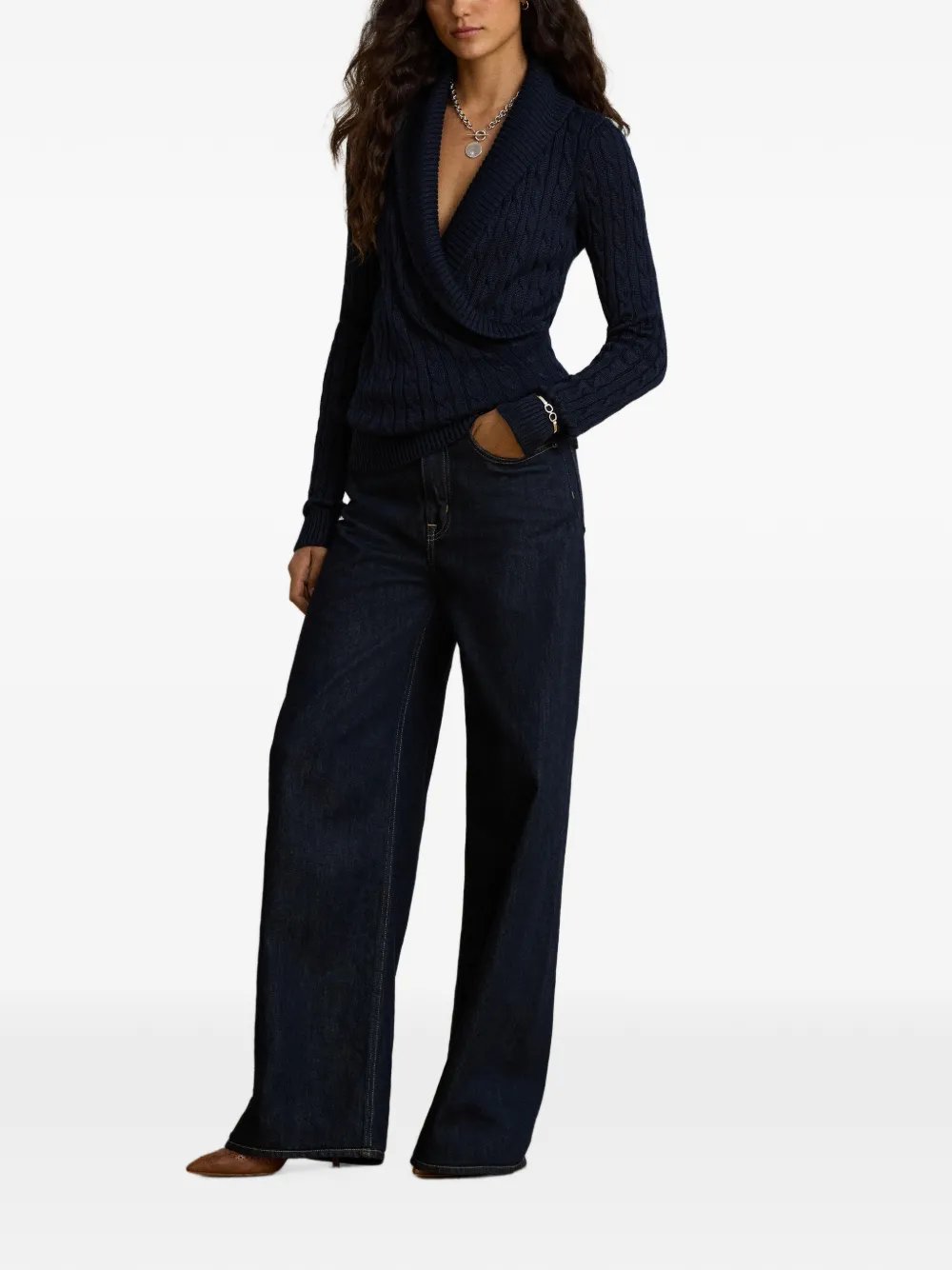 Lauren Ralph Lauren Kabelgebreide trui met sjaalkraag Blauw