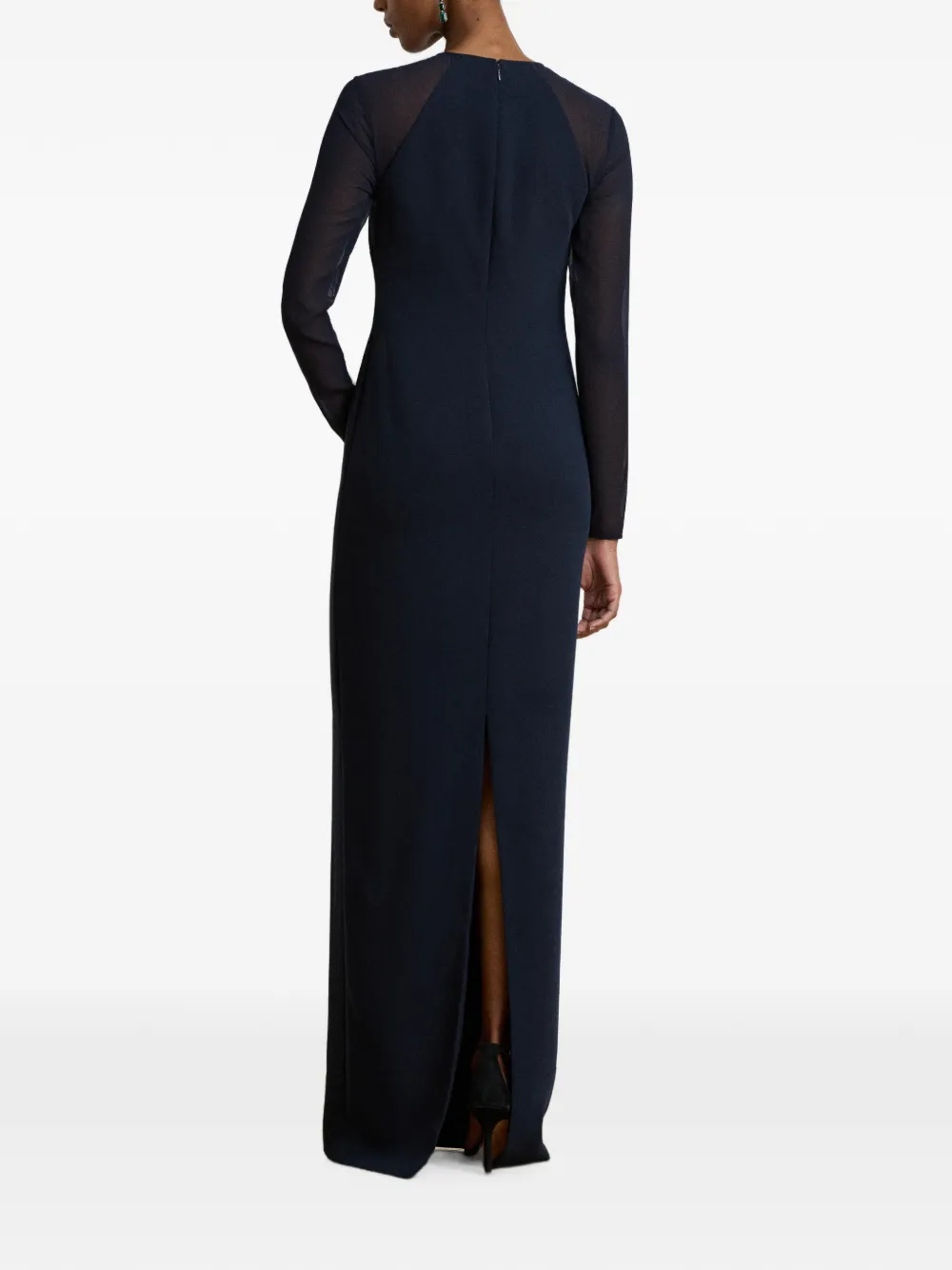 Lauren Ralph Lauren Crêpe maxi-avondjurk met georgette afwerking Blauw