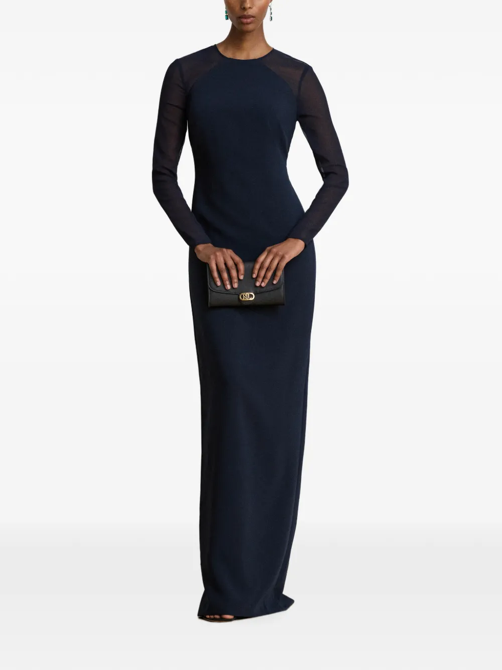 Lauren Ralph Lauren Crêpe maxi-avondjurk met georgette afwerking Blauw