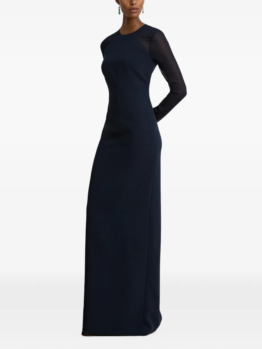 Lauren Ralph Lauren Crêpe maxi-avondjurk met georgette afwerking Blauw