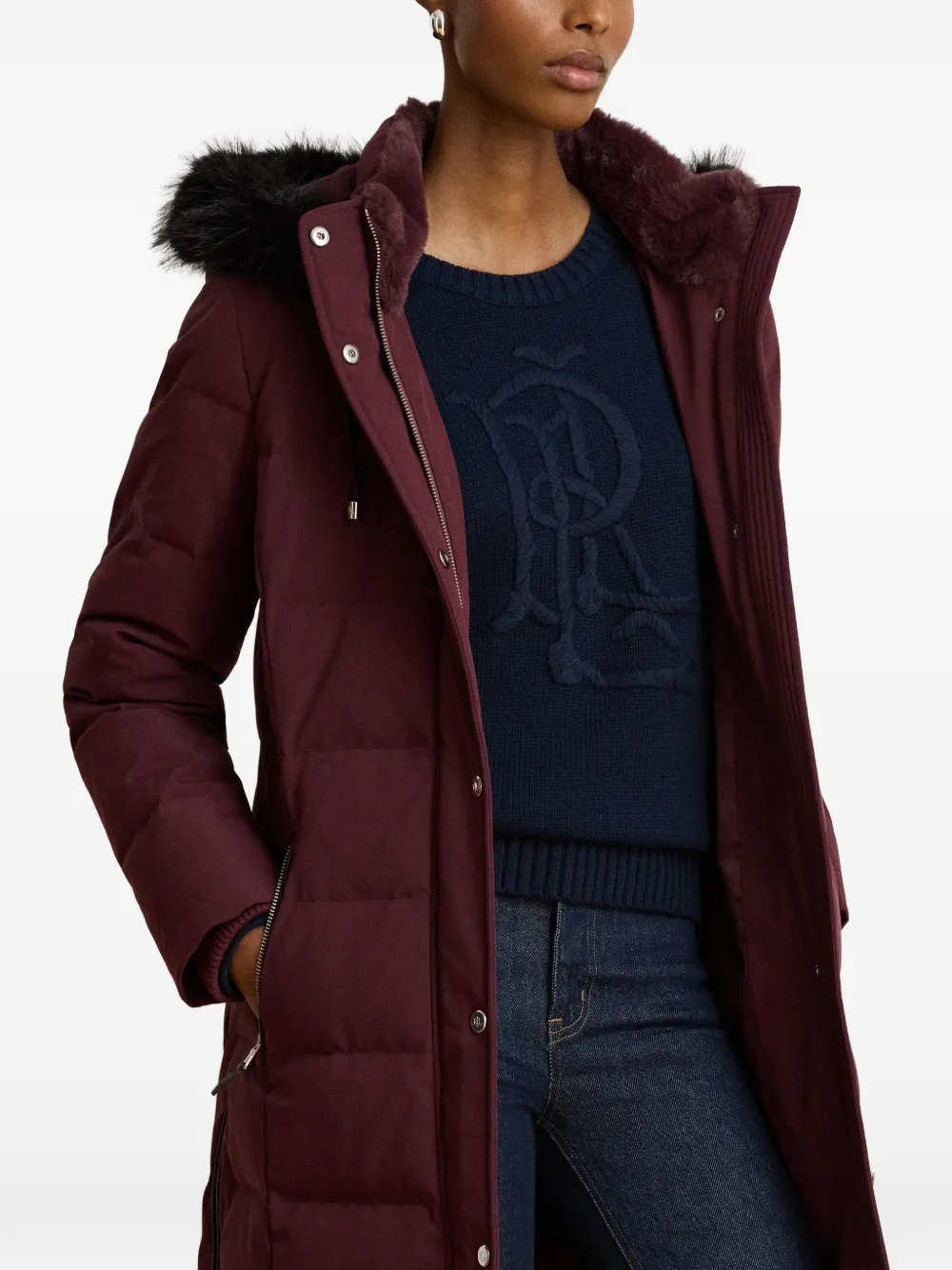 Lauren Ralph Lauren Donsjack met afwerking van imitatiebont Rood