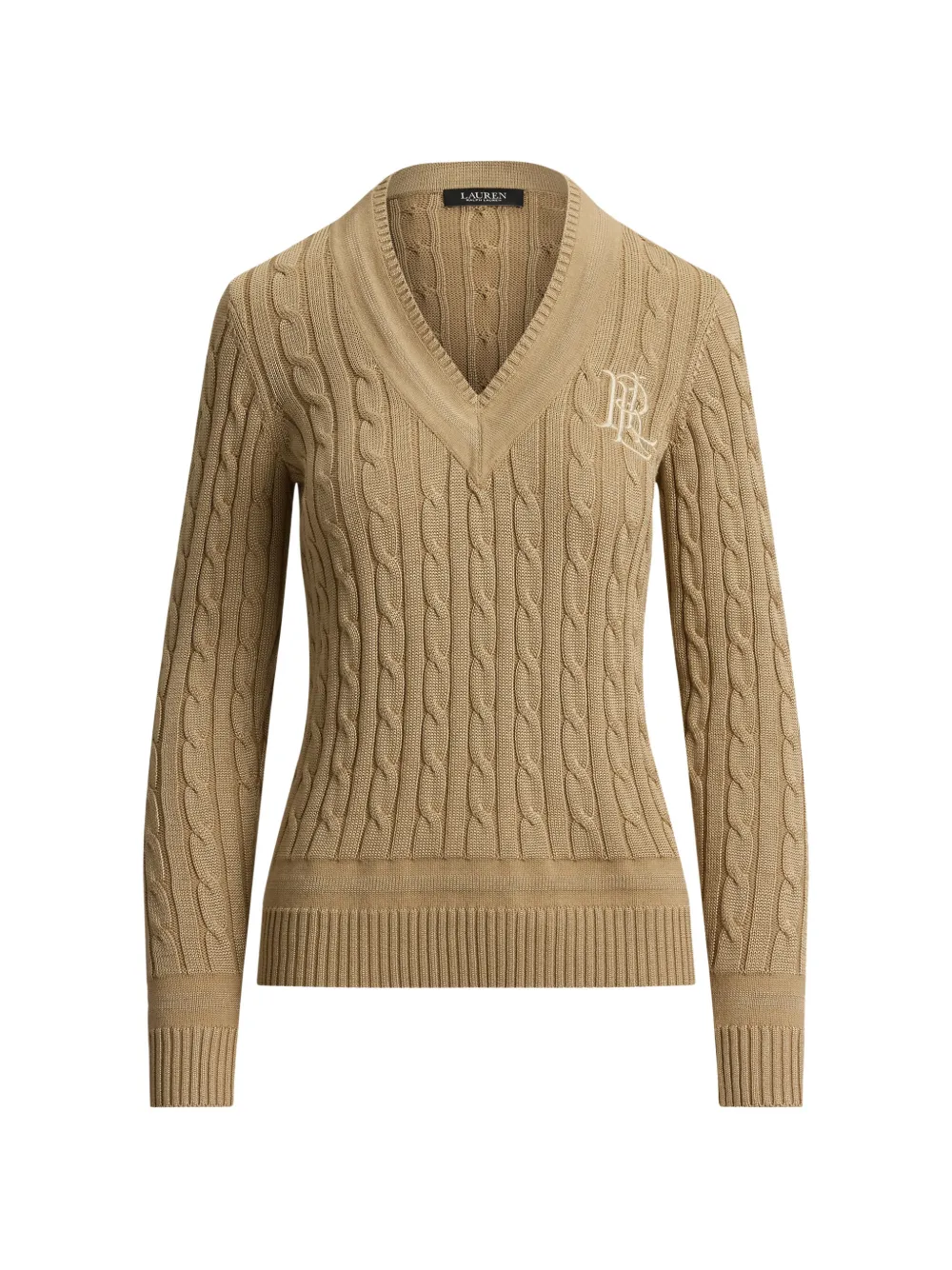 Ralph Lauren Cable-knit Lrl-embroidered Sweater In Brown