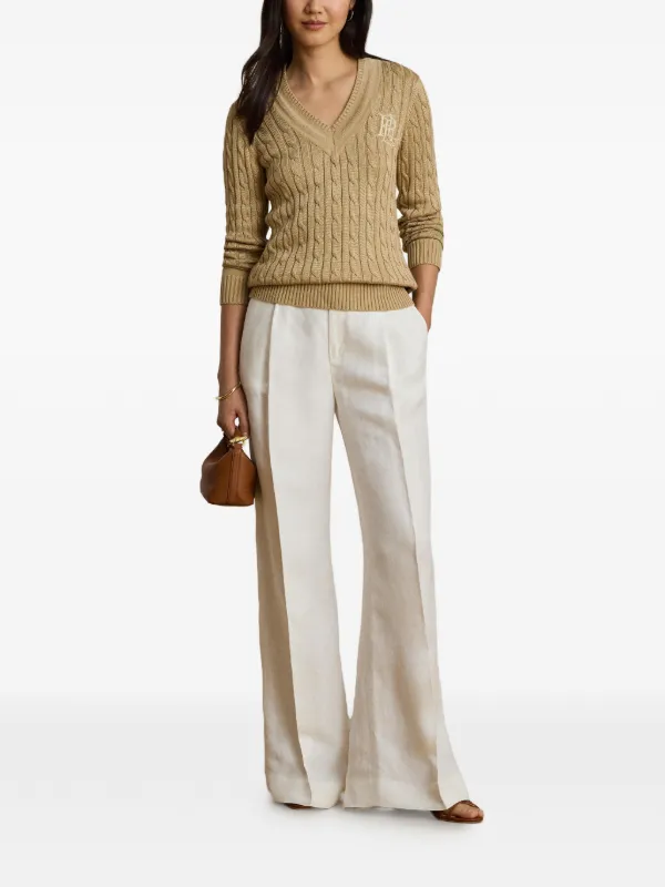 Lauren Ralph Lauren cable-knit LRL-embroidered Sweater | Neutrals