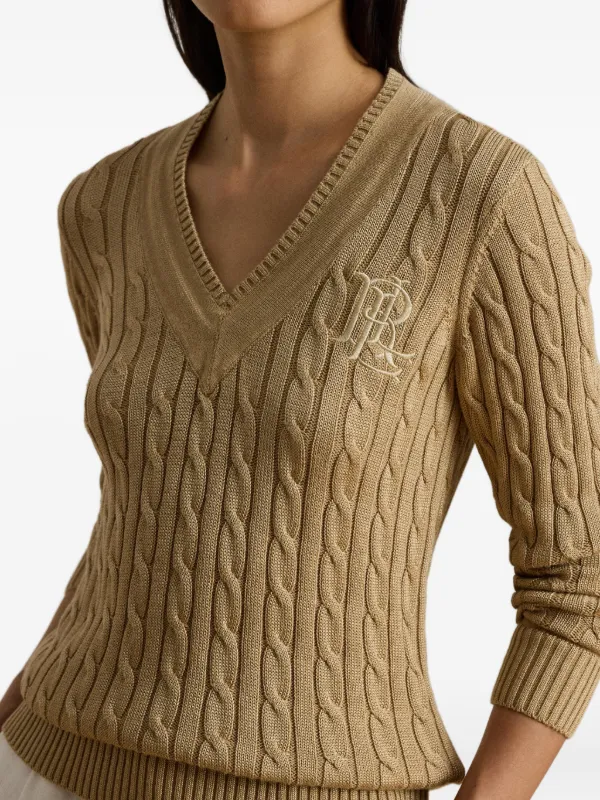 Lauren Ralph Lauren cable-knit LRL-embroidered Sweater | Neutrals