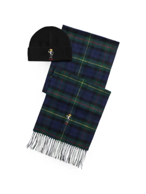 Polo Ralph Lauren Polo Bear tartan-print scarf and beanie hat set