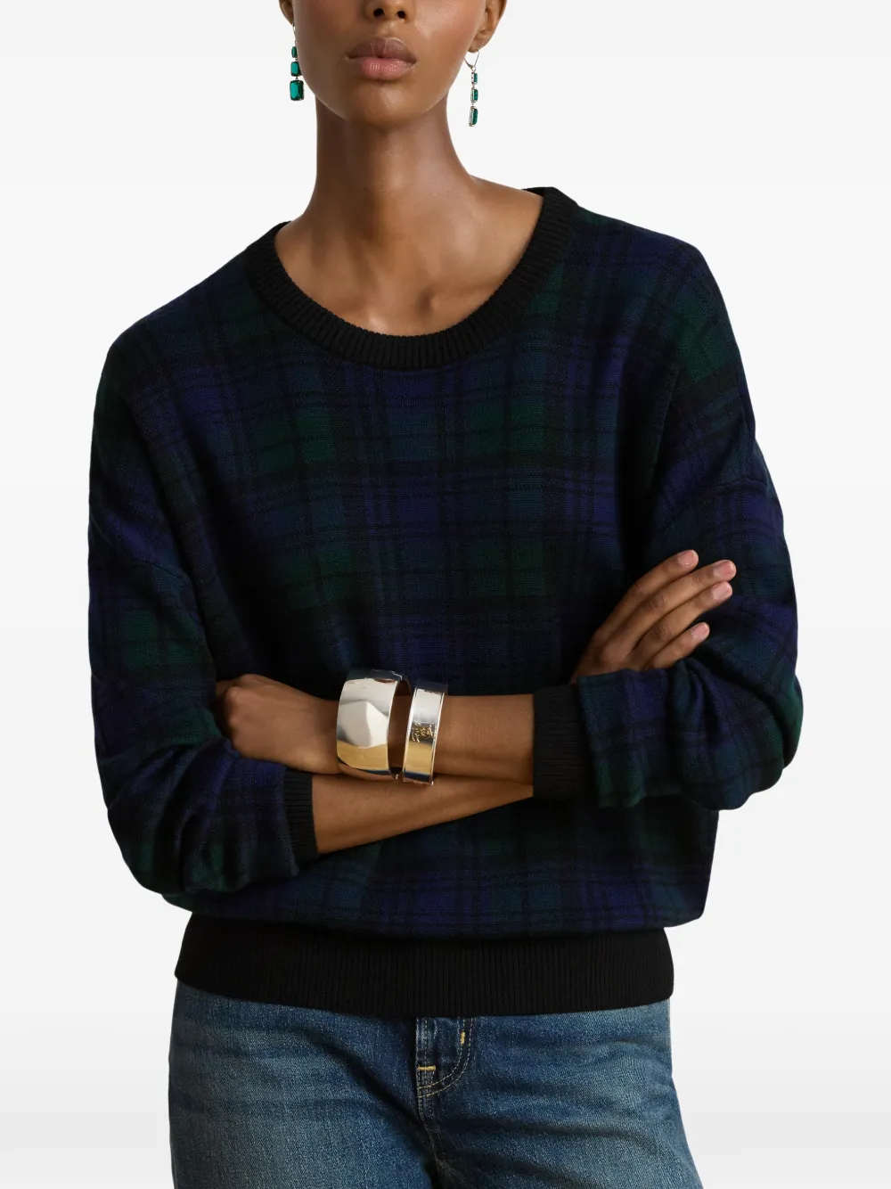 Lauren Ralph Lauren Wollen trui met tartan ruit Blauw