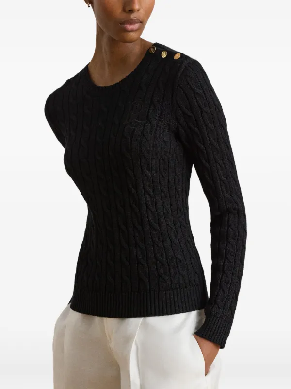 Lauren Ralph Lauren ボタントリムケーブルニット セーター | ブラック