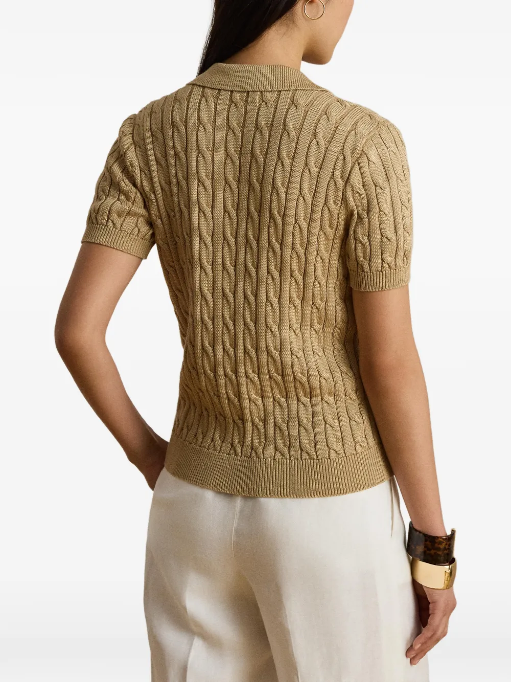 Lauren Ralph Lauren Kabelgebreid T-shirt met korte mouwen Beige