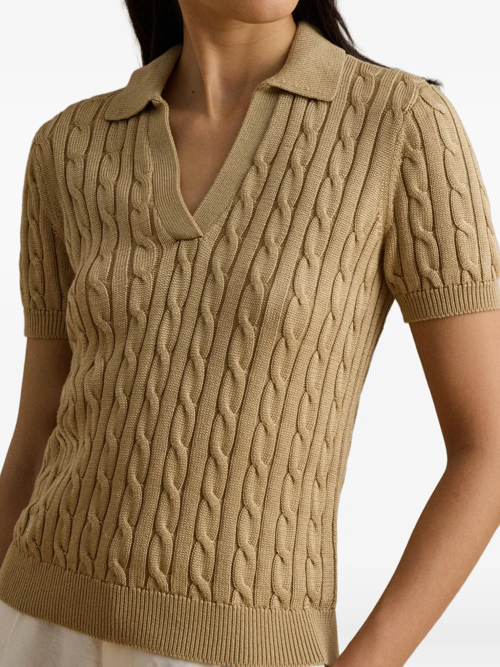 Lauren Ralph Lauren Kabelgebreid T-shirt met korte mouwen Beige