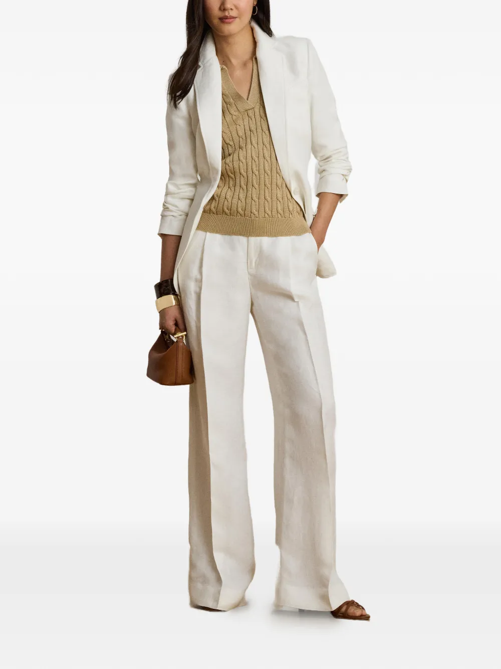 Lauren Ralph Lauren Kabelgebreid T-shirt met korte mouwen Beige
