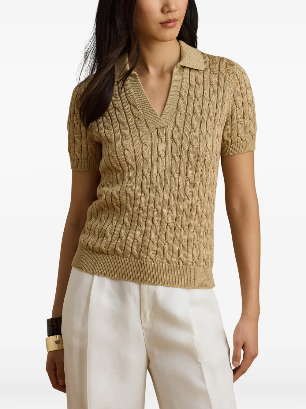 Lauren Ralph Lauren Kabelgebreid T-shirt met korte mouwen Beige