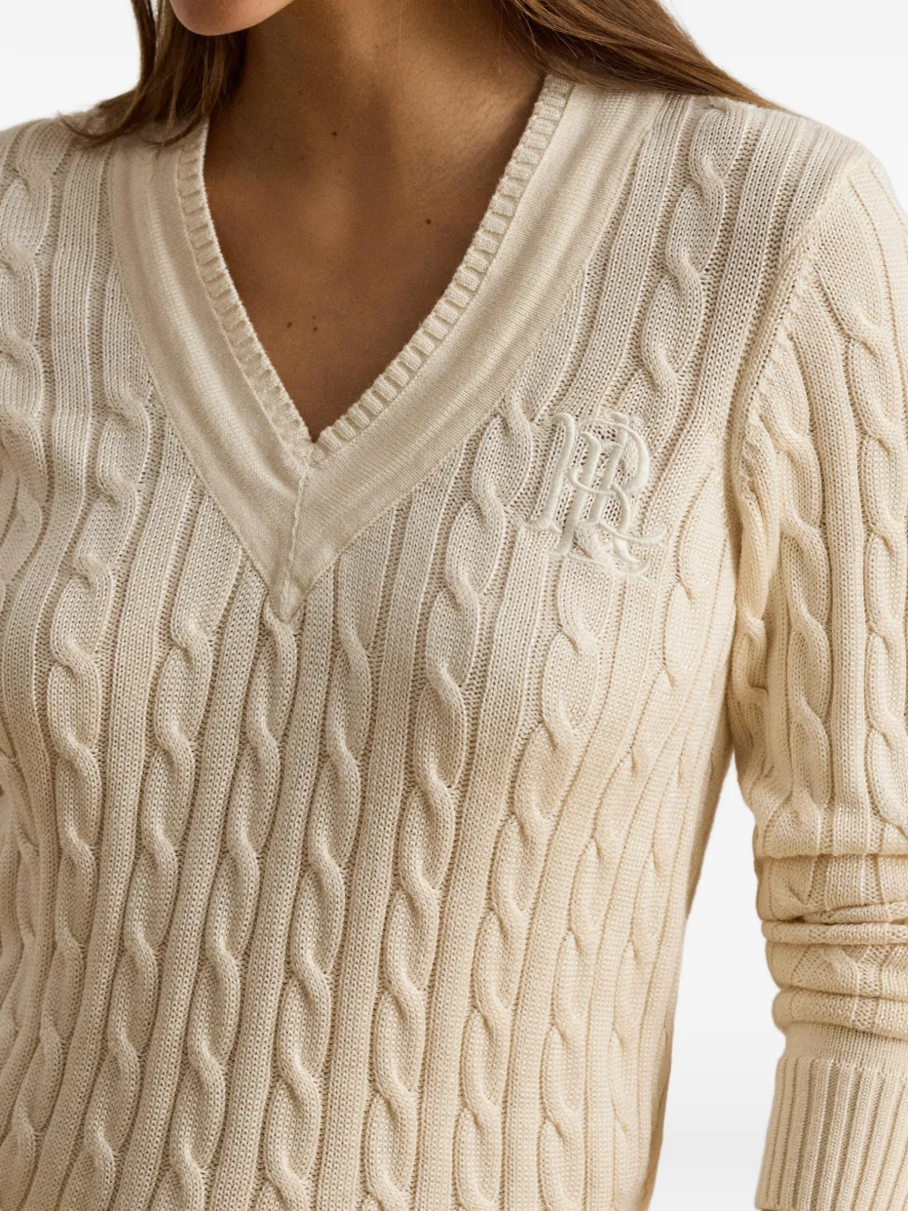 Lauren Ralph Lauren Kabelgebreide trui met geborduurd monogram Beige