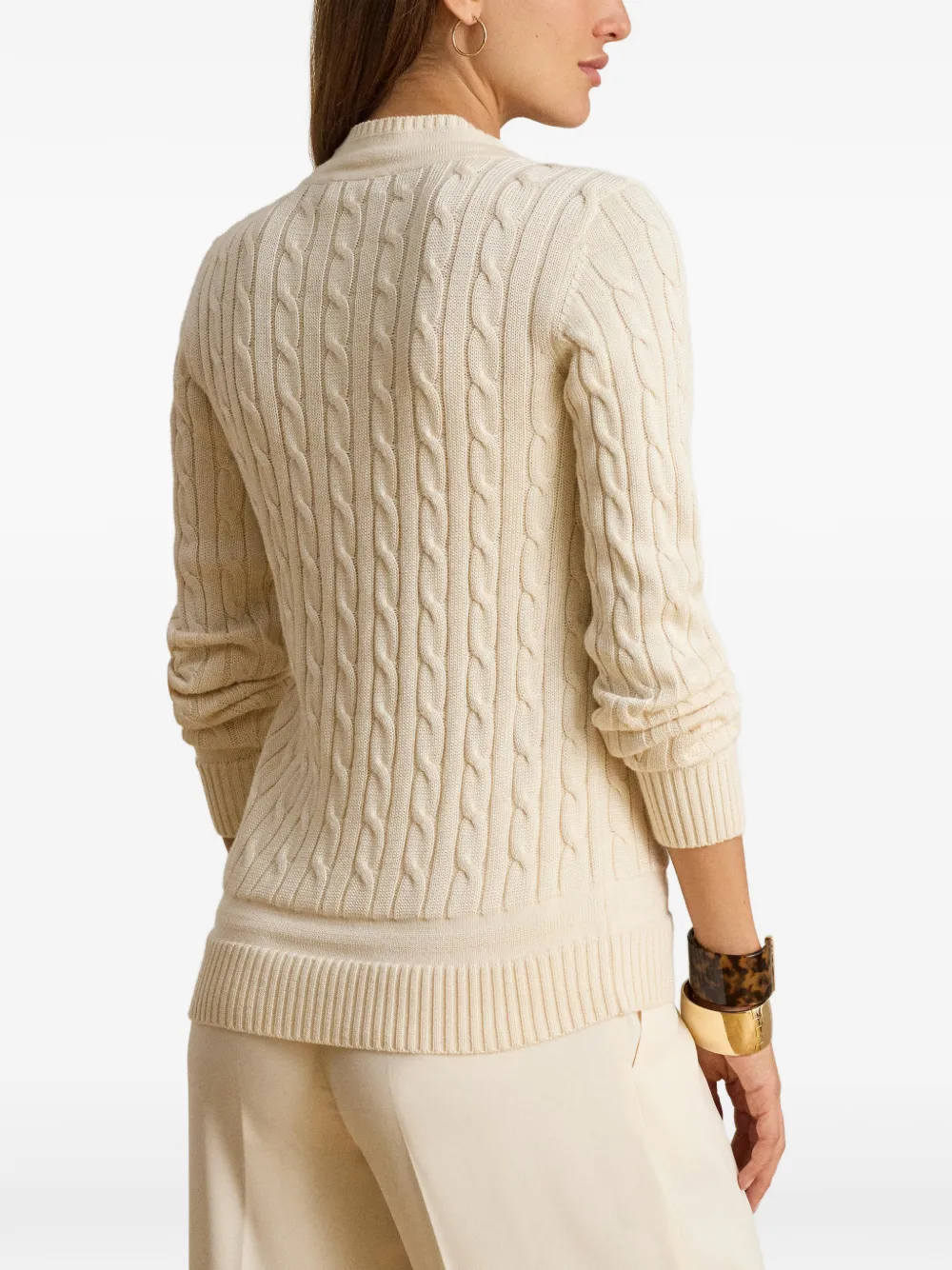Lauren Ralph Lauren Kabelgebreide trui met geborduurd monogram Beige