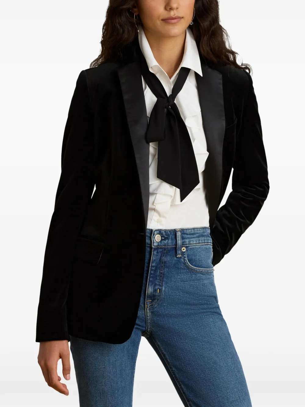 Lauren Ralph Lauren Fluwelen blazer met enkele rij knopen Zwart