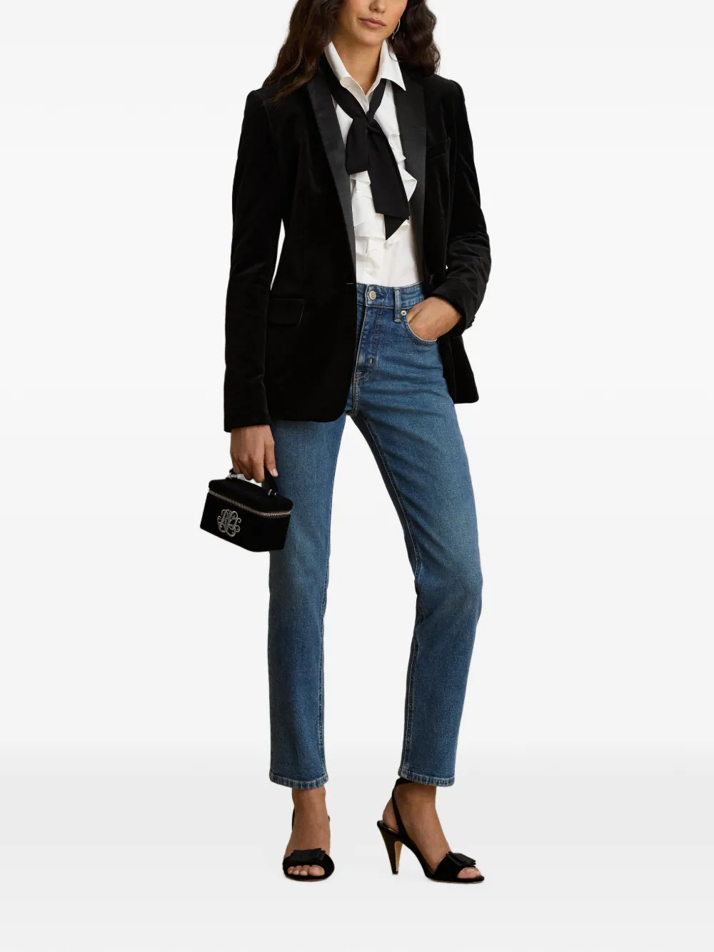 Lauren Ralph Lauren Fluwelen blazer met enkele rij knopen Zwart