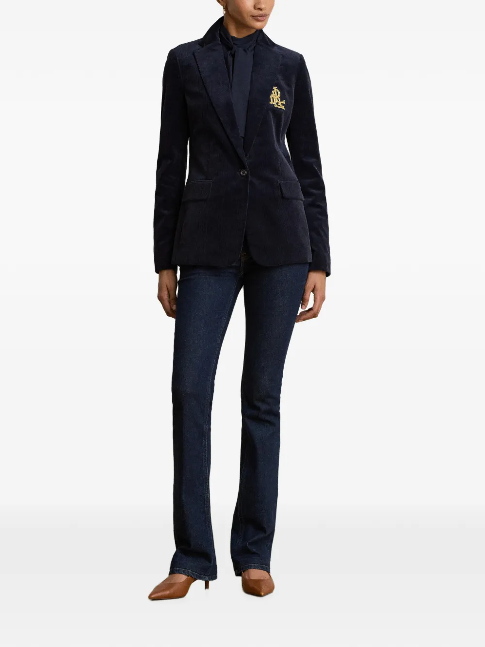 Lauren Ralph Lauren Ribfluwelen blazer met bullion-patch Blauw