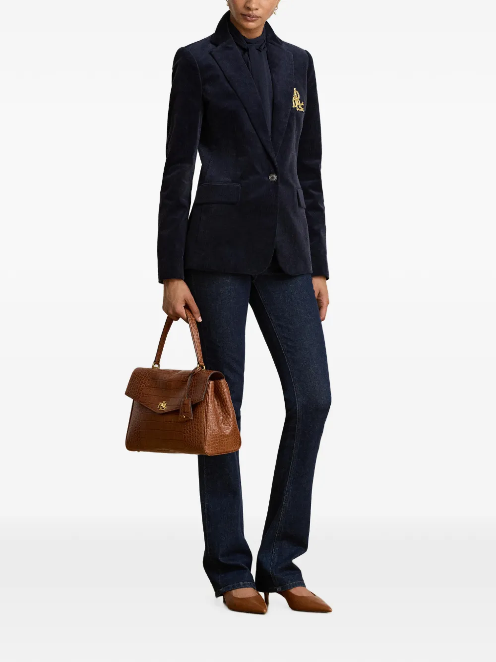Lauren Ralph Lauren Ribfluwelen blazer met bullion-patch Blauw