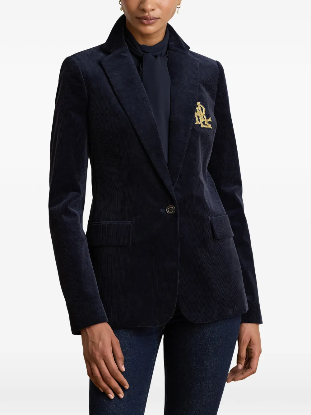 Lauren Ralph Lauren Ribfluwelen blazer met bullion-patch Blauw