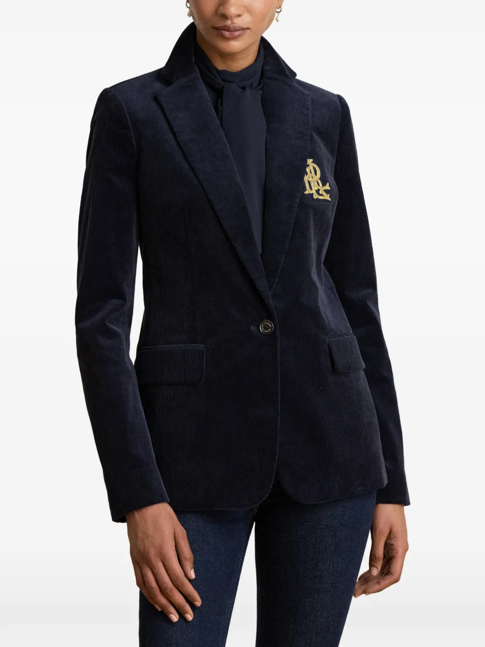 Lauren Ralph Lauren Ribfluwelen blazer met bullion-patch Blauw