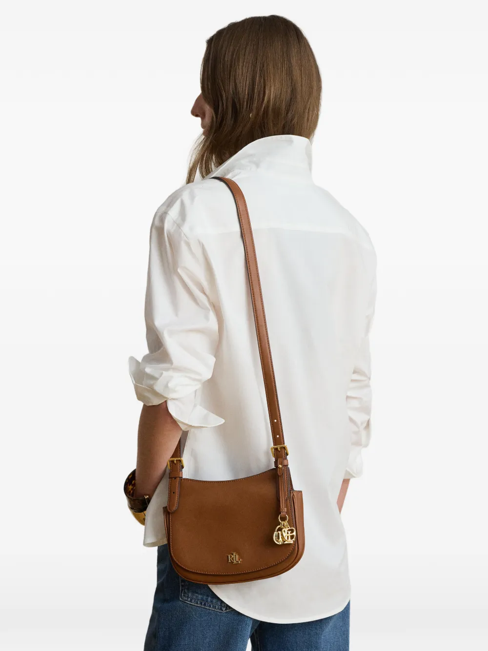 Lauren Ralph Lauren Marcy leren crossbodytas Bruin