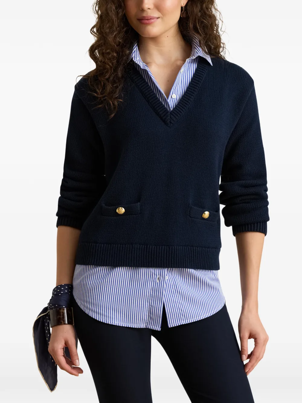 Lauren Ralph Lauren Gelaagde trui met knoopafwerking Blauw