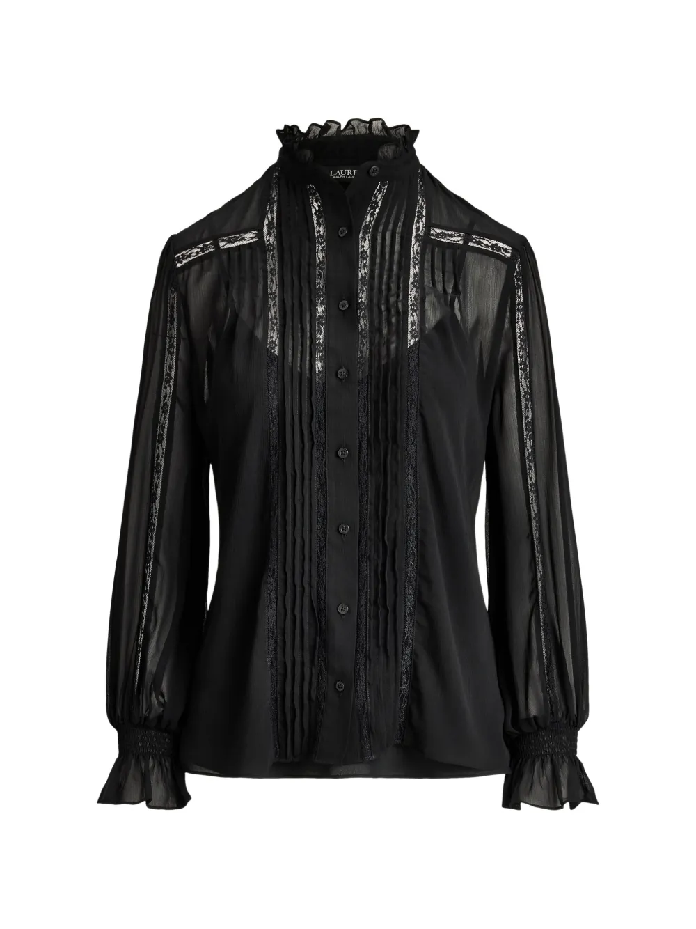 Ralph Lauren Lace-trim Pintucked Blouse In Black