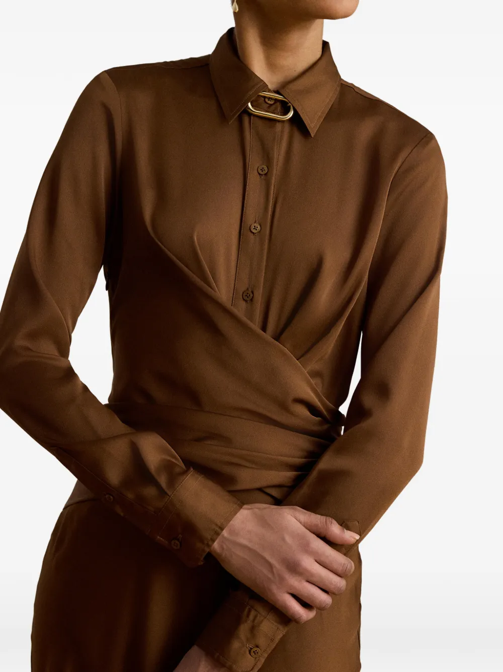 Lauren Ralph Lauren Geplooide button-up maxi-avondjurk Bruin