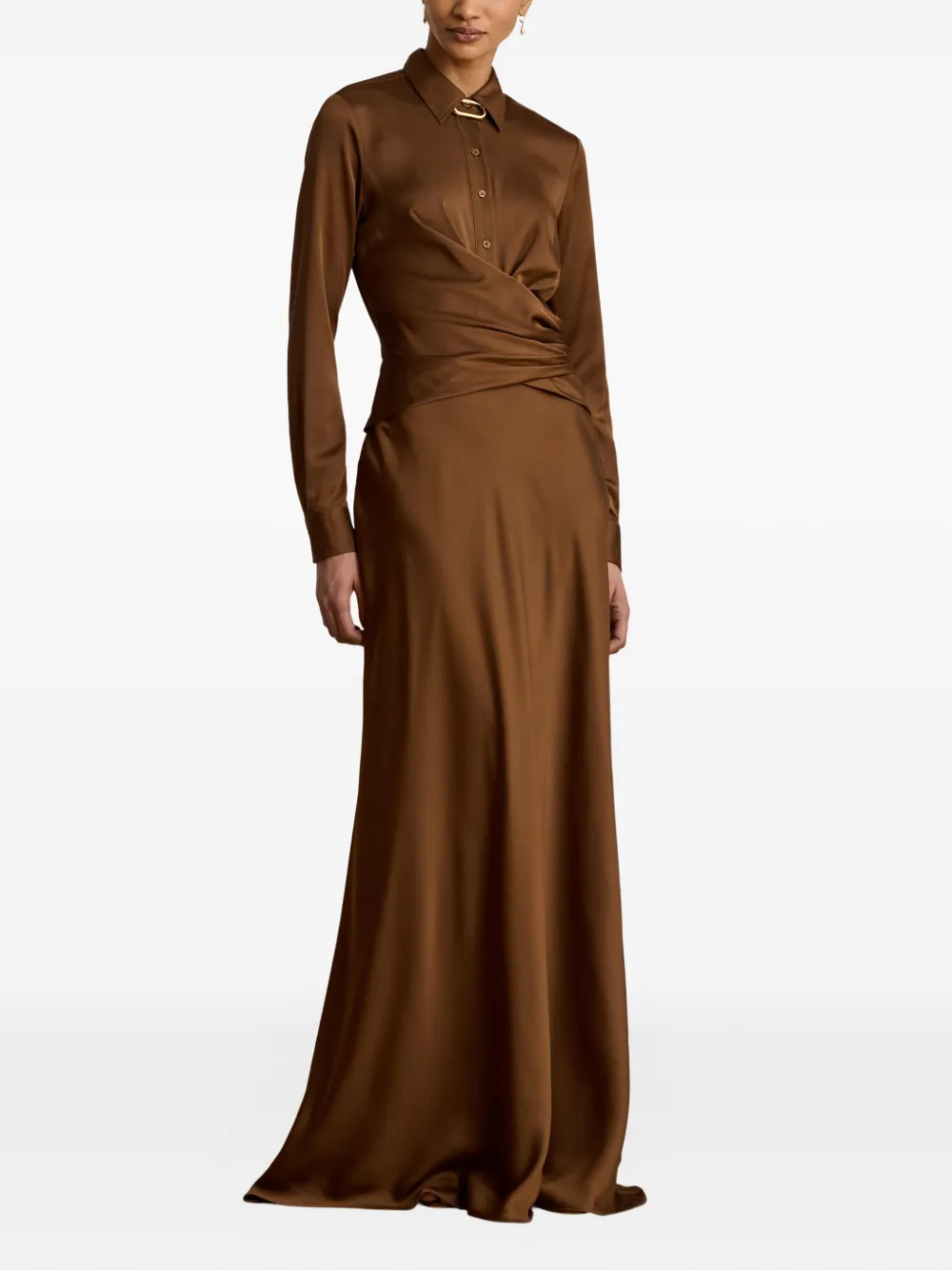 Lauren Ralph Lauren Geplooide button-up maxi-avondjurk Bruin