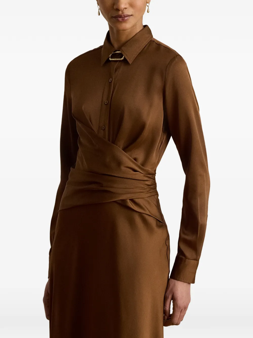 Lauren Ralph Lauren Geplooide button-up maxi-avondjurk Bruin