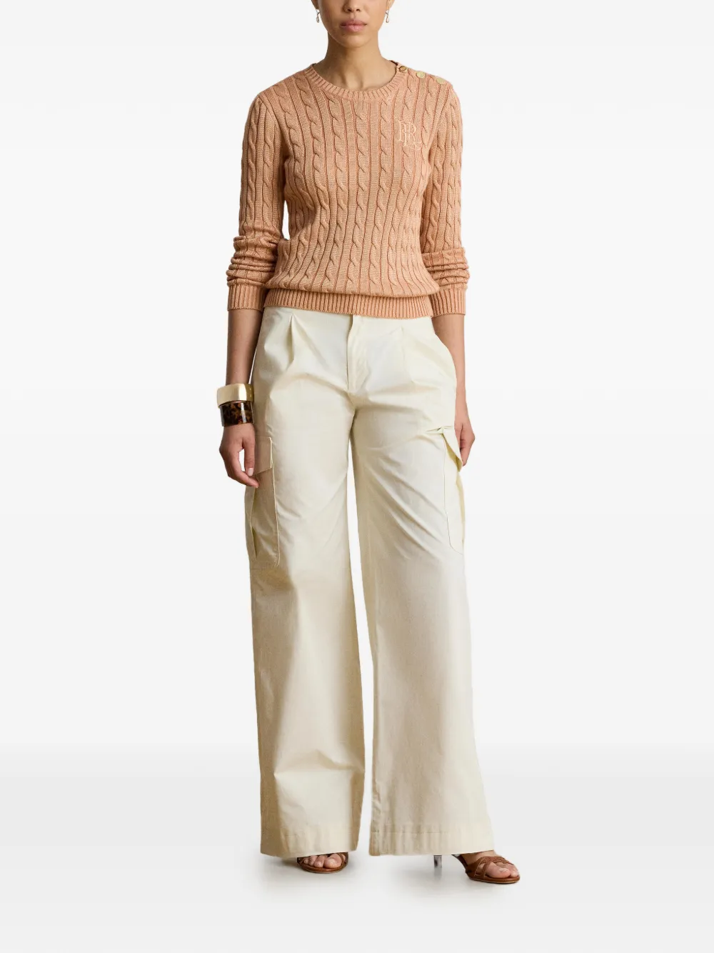 Lauren Ralph Lauren Kabelgebreide trui met knopen Beige