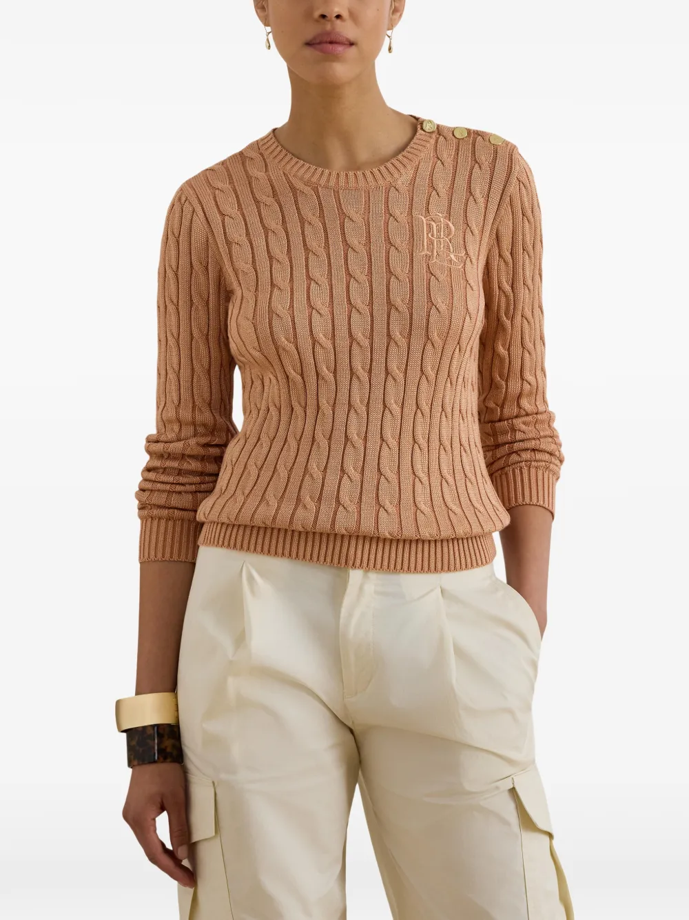 Lauren Ralph Lauren Kabelgebreide trui met knopen Beige