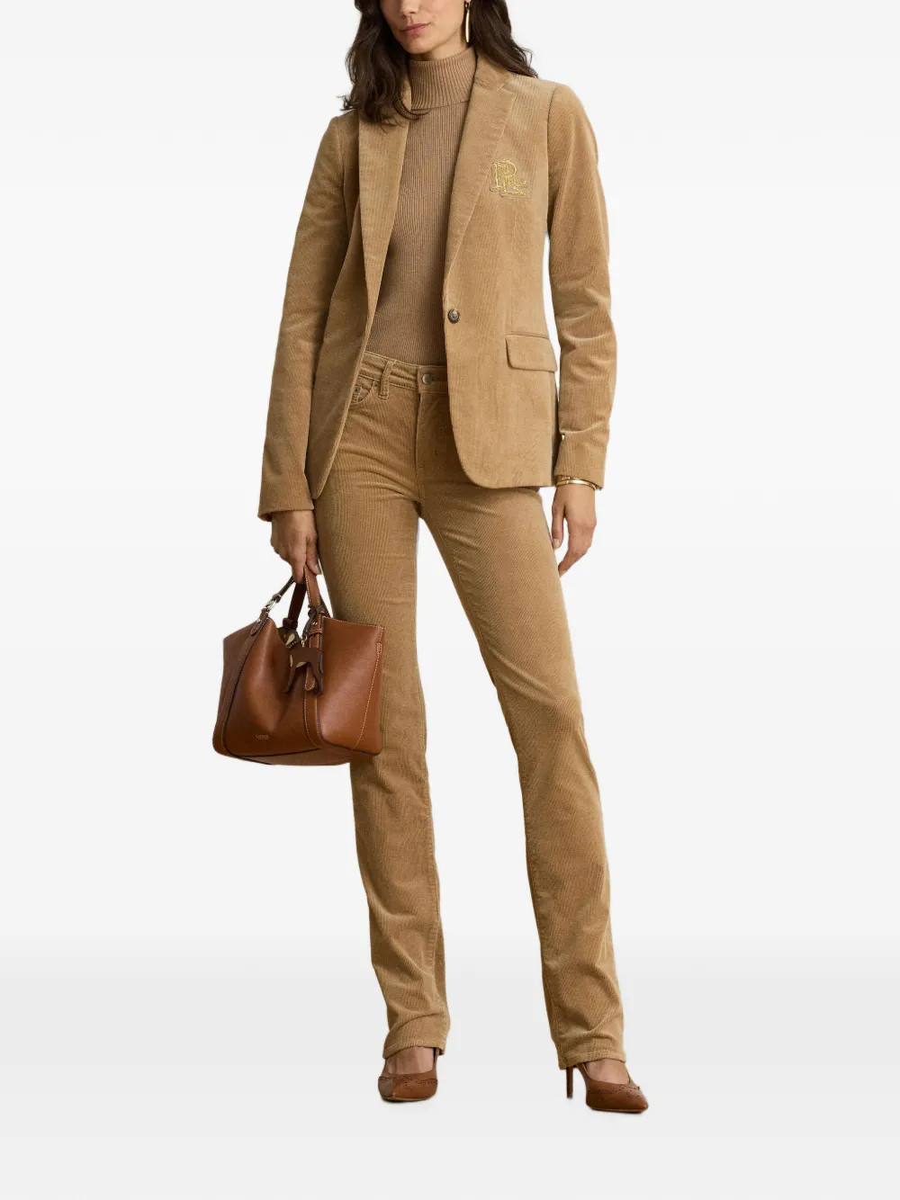 Lauren Ralph Lauren Bullion blazer met ribfluwelen patch Beige