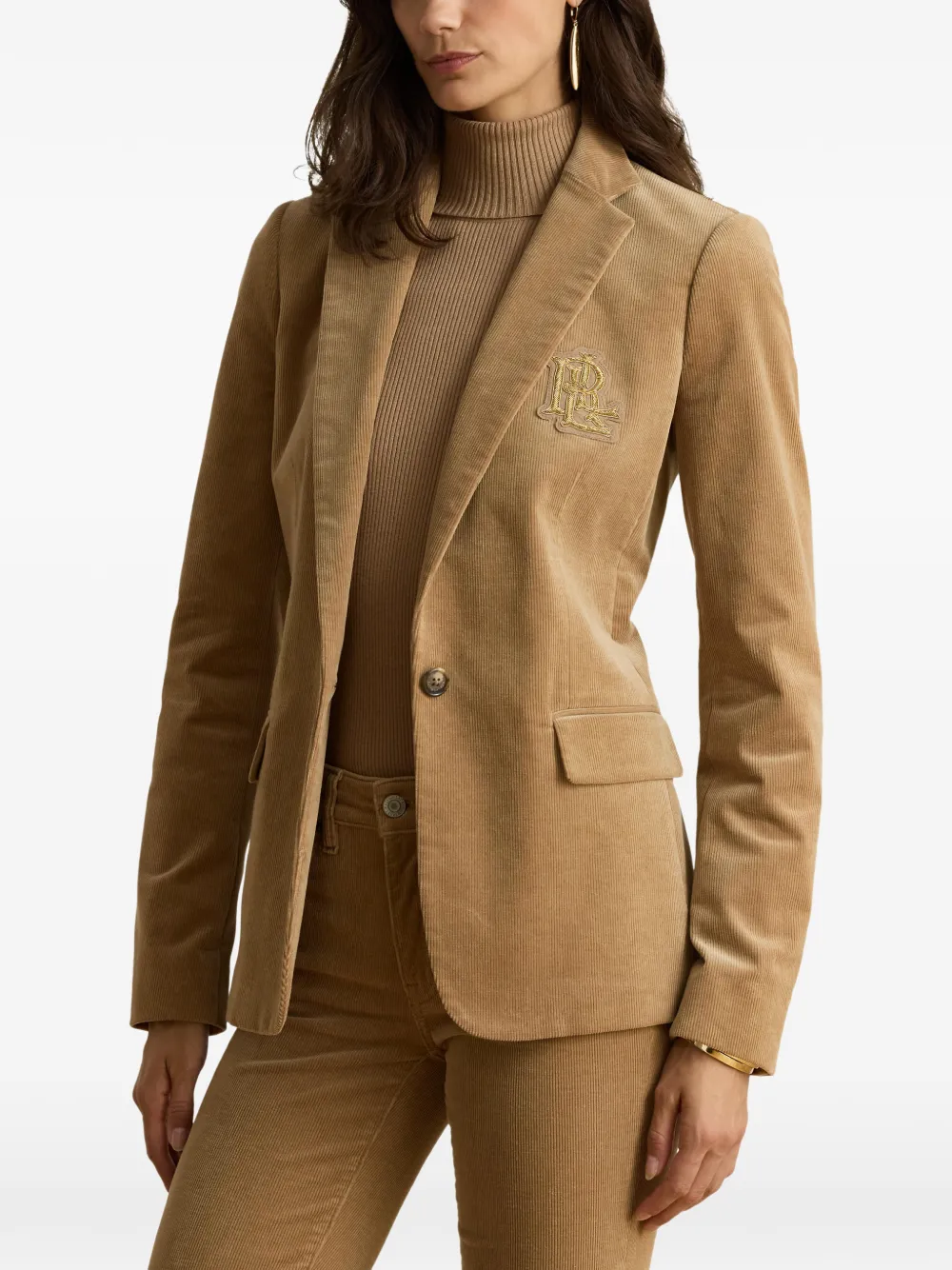 Lauren Ralph Lauren Bullion blazer met ribfluwelen patch Beige