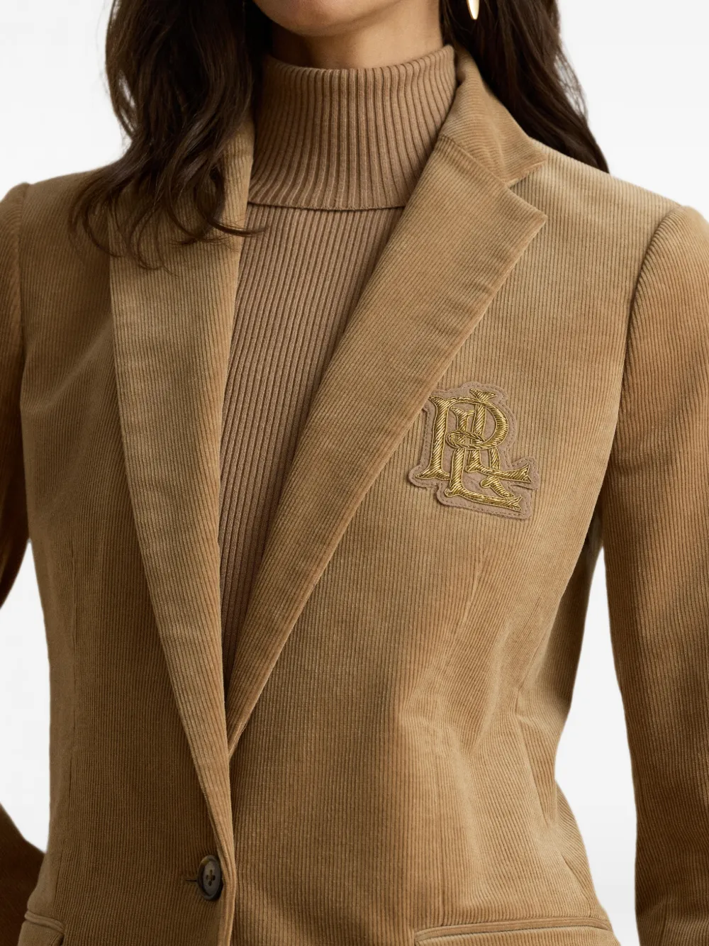 Lauren Ralph Lauren Bullion blazer met ribfluwelen patch Beige