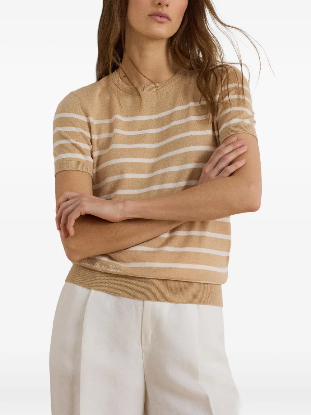 Lauren Ralph Lauren Gestreepte trui met korte mouwen Beige