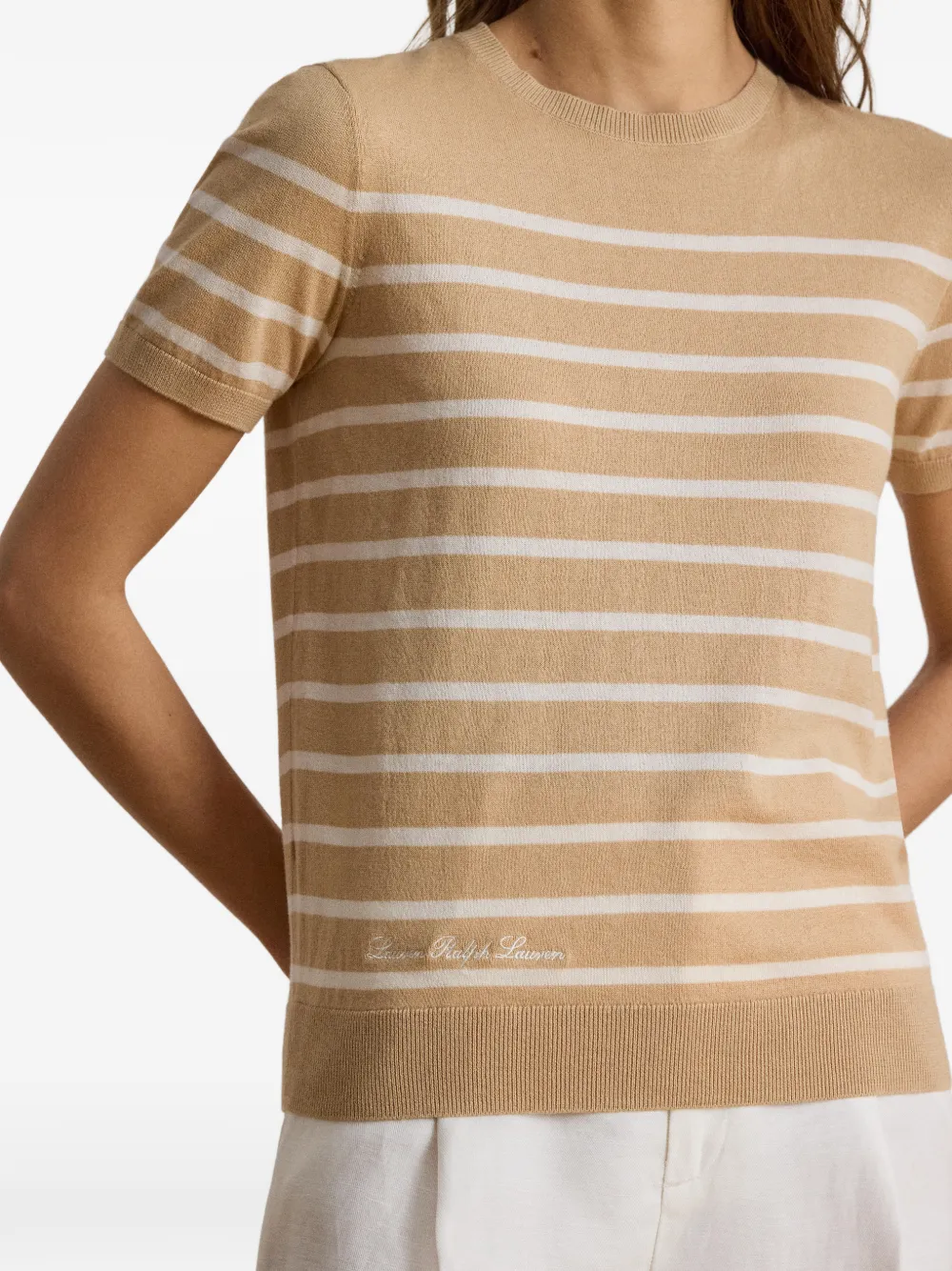 Lauren Ralph Lauren Gestreepte trui met korte mouwen Beige