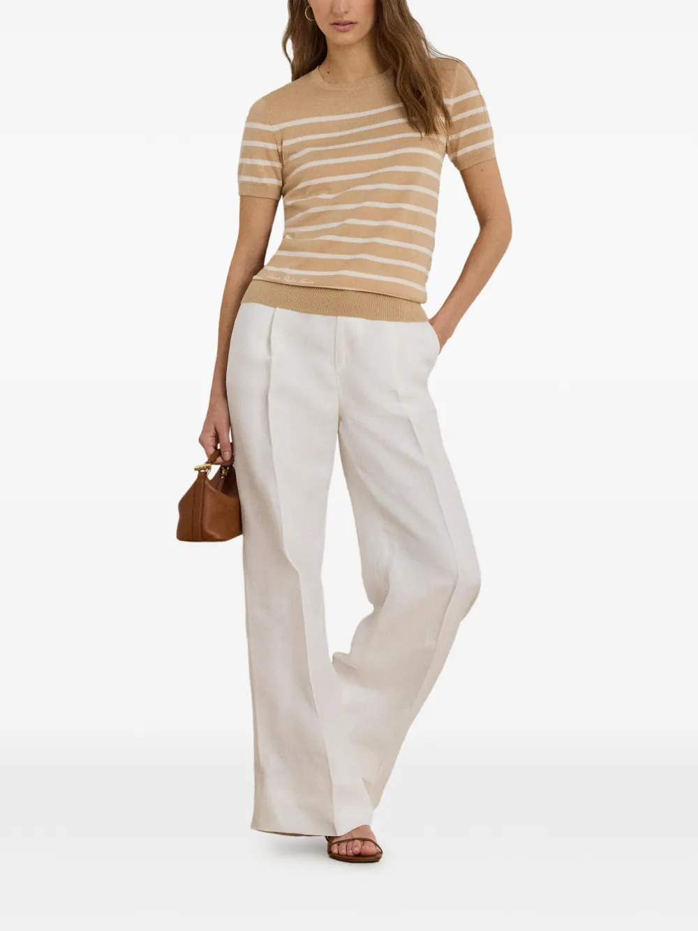 Lauren Ralph Lauren Gestreepte trui met korte mouwen Beige
