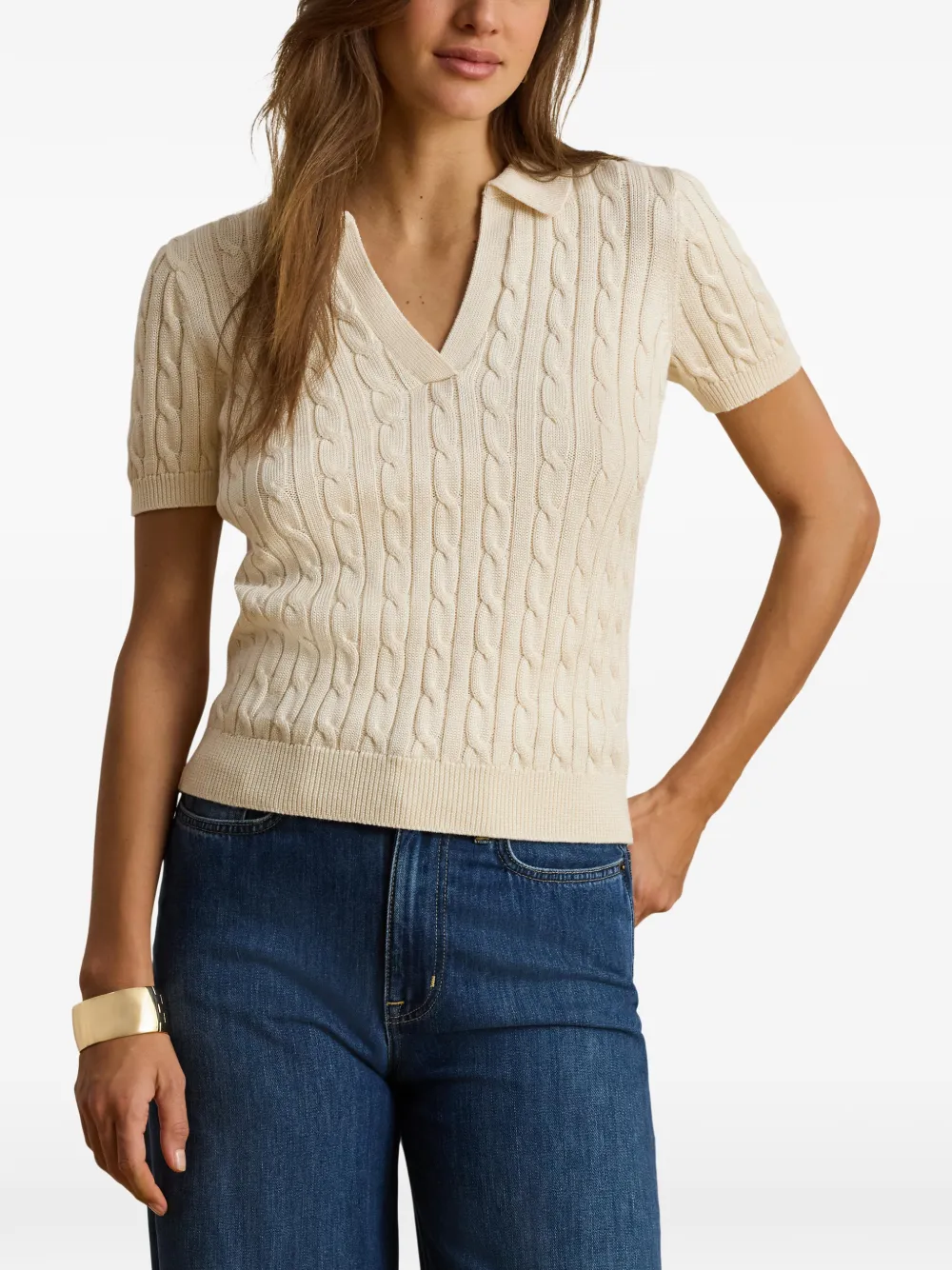 Lauren Ralph Lauren Kabelgebreid T-shirt Beige