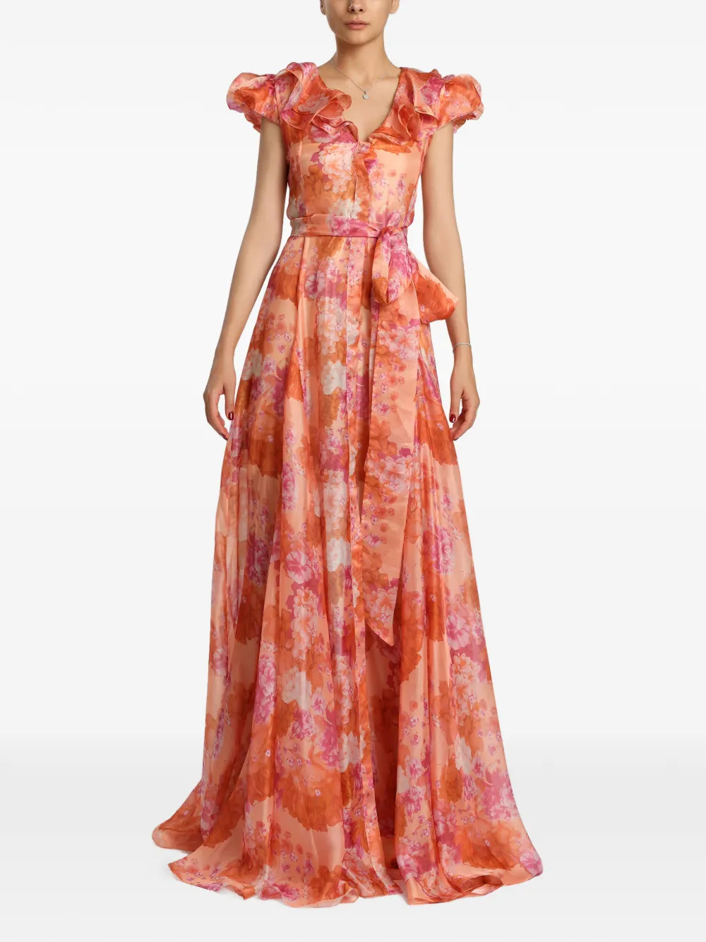 MIAU by Clara Rotescu Poems floral-print ruffled gown - Arancione