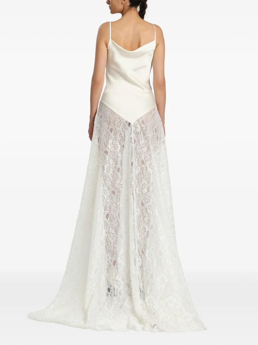 MIAU by Clara Rotescu Palmer lace-panelled cowl-neck gown - Bianco