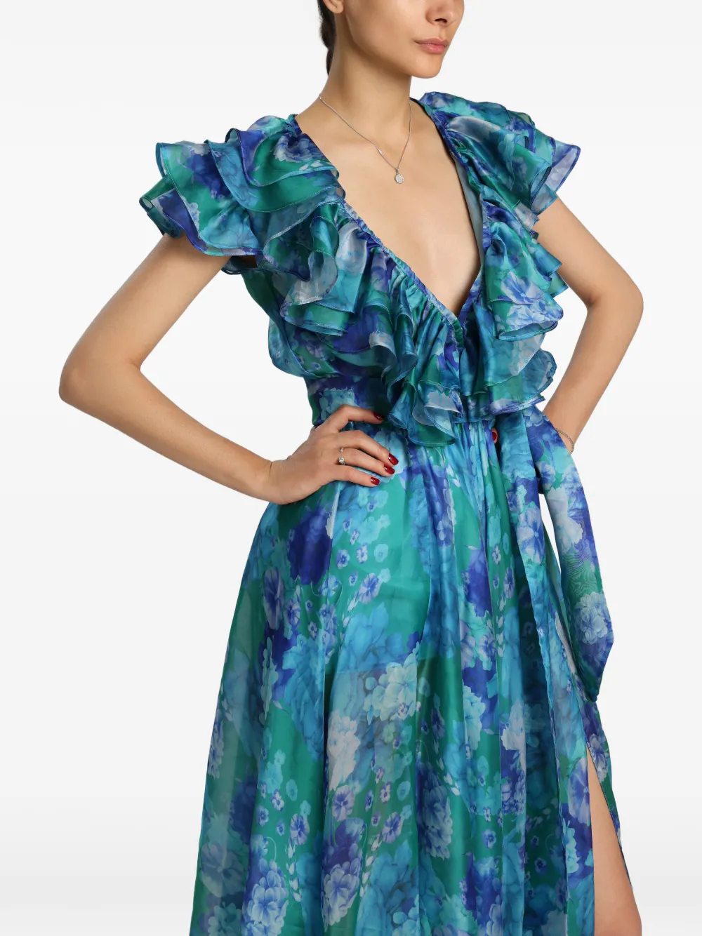 MIAU by Clara Rotescu Joanna floral-print ruffled gown - Blu