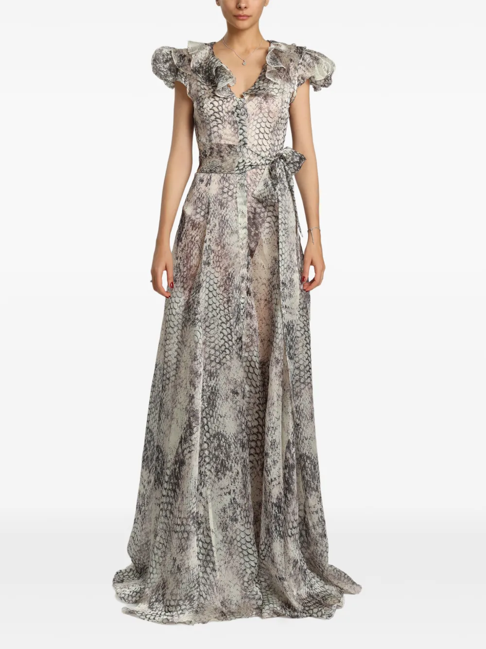 MIAU by Clara Rotescu Irina snakeskin-print ruffled gown
